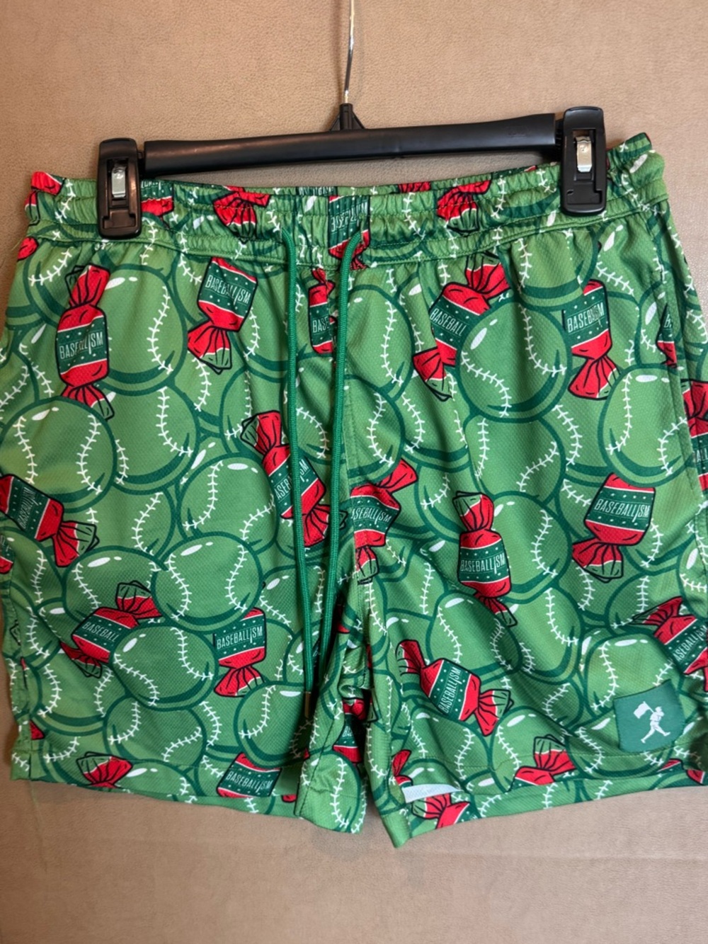 Men's Athletic Shorts - Green Baseball Print